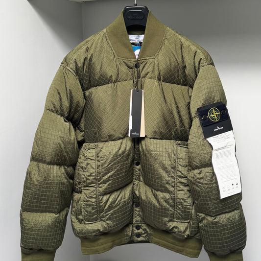 Stone Island Green Macro Ripstop Nylon Metal In Econyl Regenerated Nylon With Down-TC Full Zip Jacket - Large