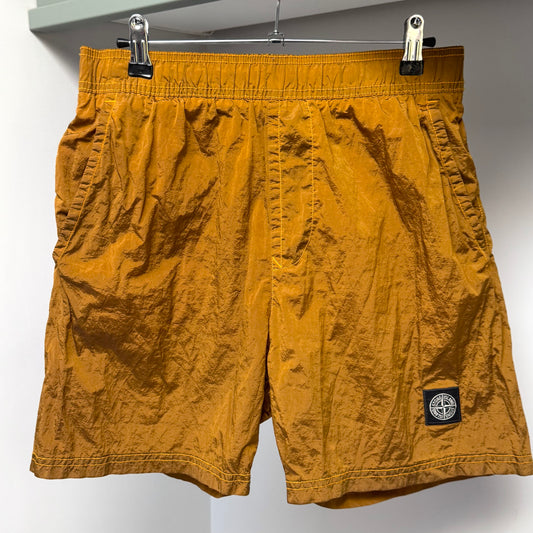Stone Island Orange Nylon Metal Patch Swim Shorts - Medium 32W
