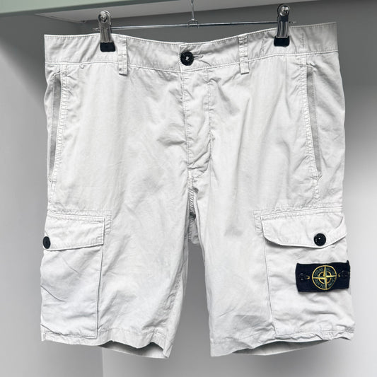 Stone Island Grey Canvas Bermuda Cargo Shorts - 36W Slim Fit