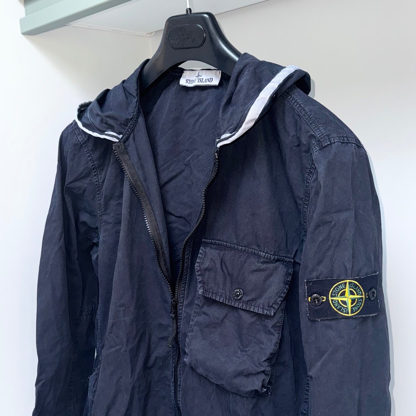 Stone Island Hooded Brushed Cotton Full Zip Badge Overshirt - Large ptp22”