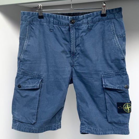 Stone Island Blue Brushed Organic Cotton Canvas Bermuda Cargo Shorts - 33W Slim Fit