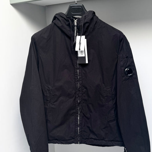 CP Company Black Hooded Micro Reps Full Zip Lens Overshirt - Small ptp21.5”