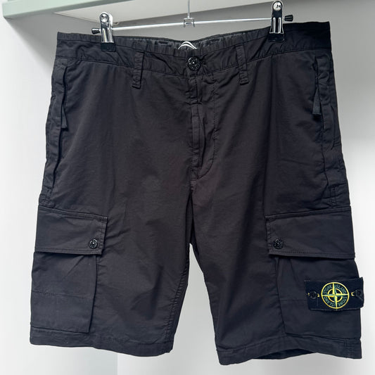 Stone Island Black Brushed Organic Cotton Bermuda Cargo Shorts - 33W Slim Fit