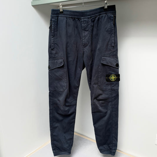 Stone Island Blue Stretch Cotton Cargo Trousers - 32W Regular Tapered Fit