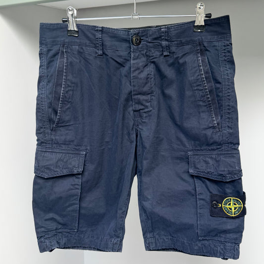 Stone Island Navy Blue Brushed Organic Cotton Canvas Bermuda Cargo Shorts - 28W Slim Fit