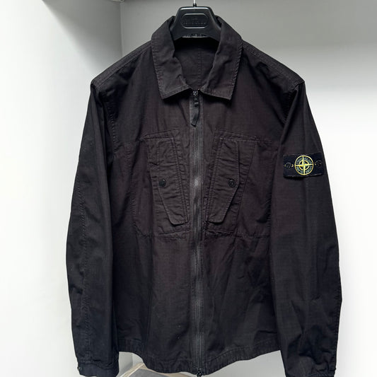 Stone Island Black Heavy Cotton Ripstop Full Zip Overshirt - XL ptp23”