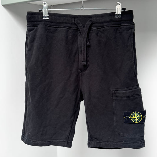 Stone Island Black Organic Cotton Fleece Shorts - Small 30W