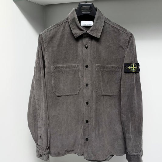 Stone Island Grey Organic Cotton Corduroy Button Up Overshirt - XL