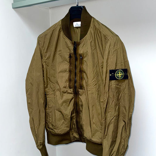 Stone Island Garment Dyed Crinkle Reps NY Full Zip Badge Bomber Jacket - Medium ptp21.5”