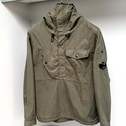 CP Company Green Hooded Gabardine Half Button Up Pullover Lens Smock Overshirt - Small ptp22”