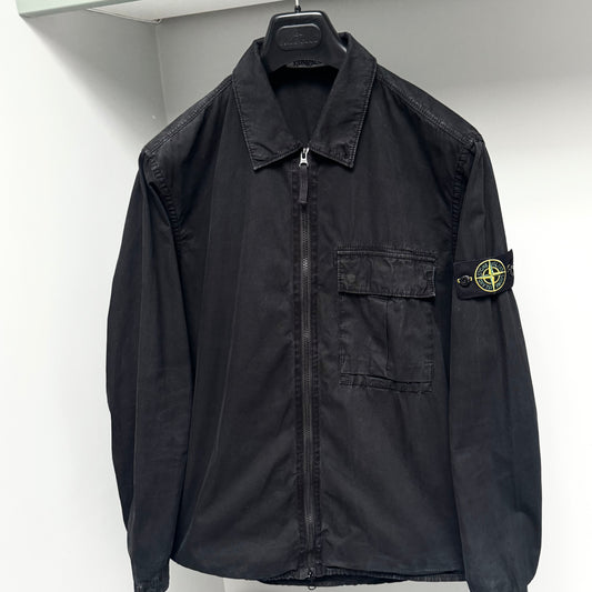 Stone Island Black Full Zip Overshirt - Large ptp22”