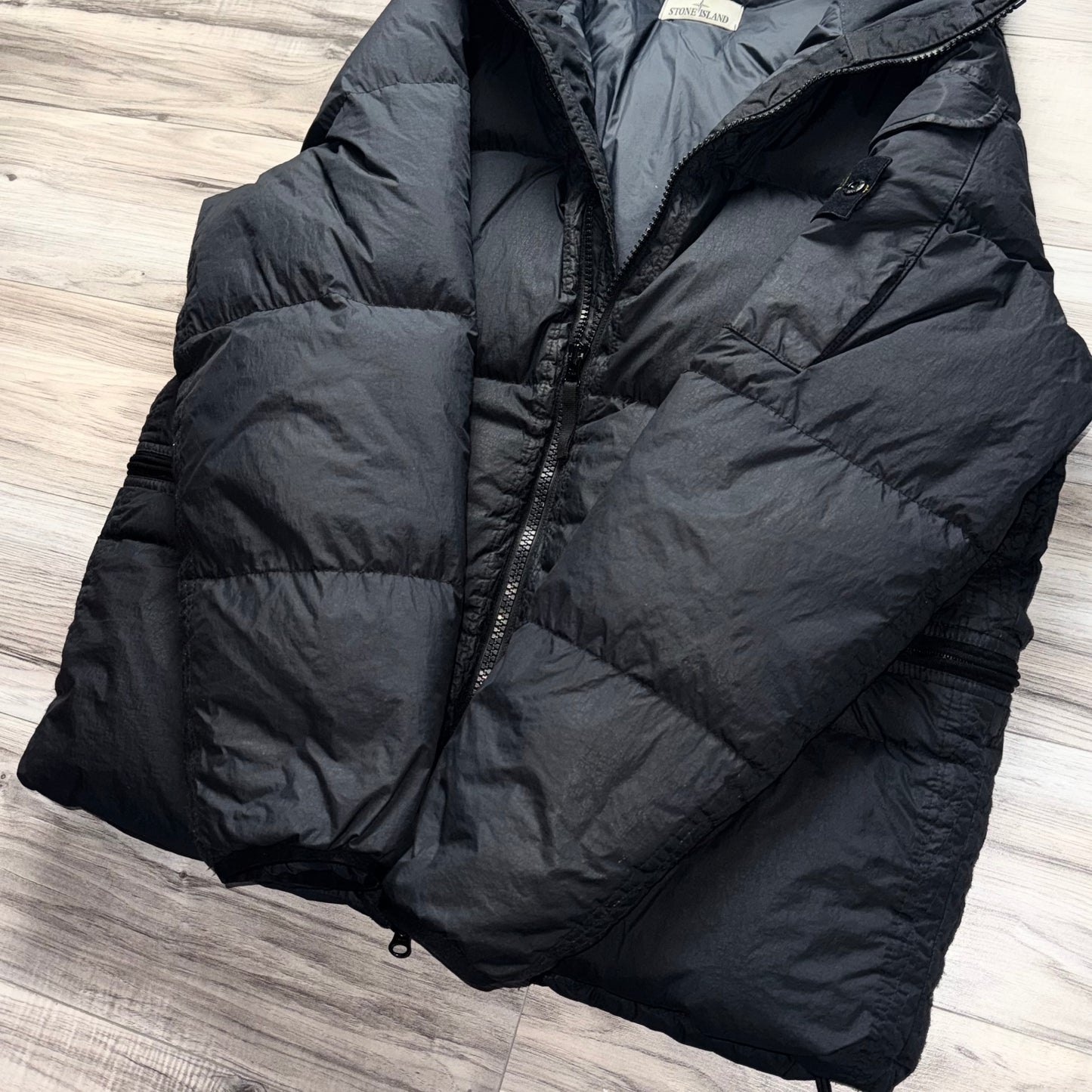 Stone Island Garment Dyed Crinkle Reps R-NY Down Full Zip Badge Jacket - Medium ptp23”