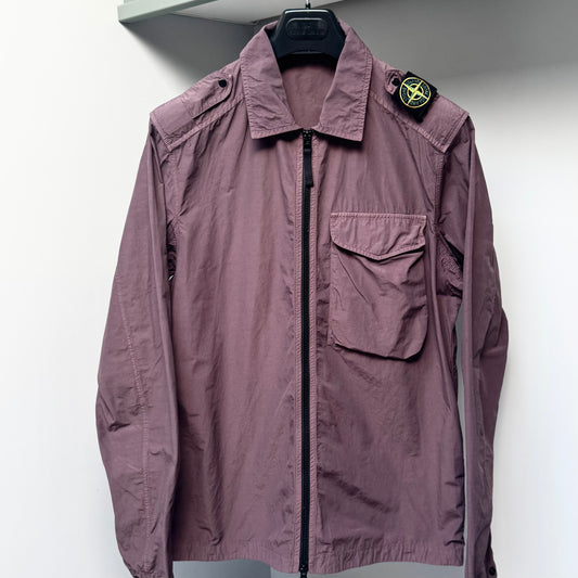 Stone Island Burgundy Red Naslan Light Shoulder Badge Full Zip Overshirt - Medium