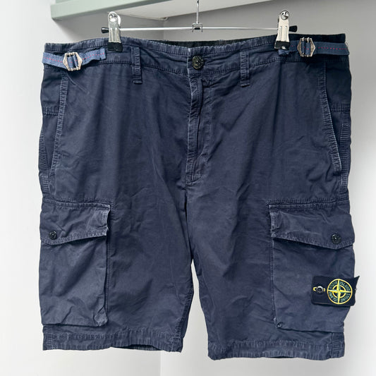 Stone Island Navy Blue Brushed Organic Cotton Bermuda Cargo Shorts - 38W Slim Fit