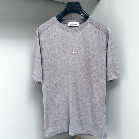 Stone Island Grey Pink Dust Treatment Embroidered Compass T shirt - Medium ptp20”