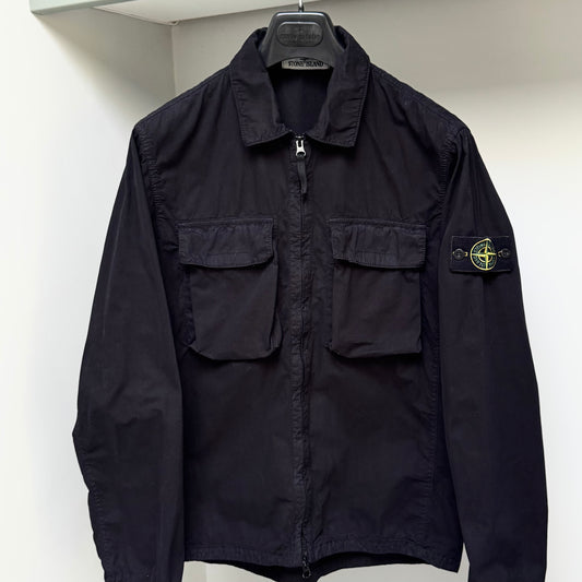 Stone Island Black Cotton Full Zip Overshirt - Medium ptp21”