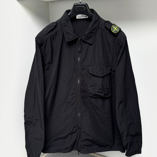 Stone Island Black Naslan Light Shoulder Badge Full Zip Overshirt - 3XL ptp27”