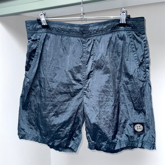Stone Island Avio Blue Nylon Metal Patch Swim Shorts - Medium 32W