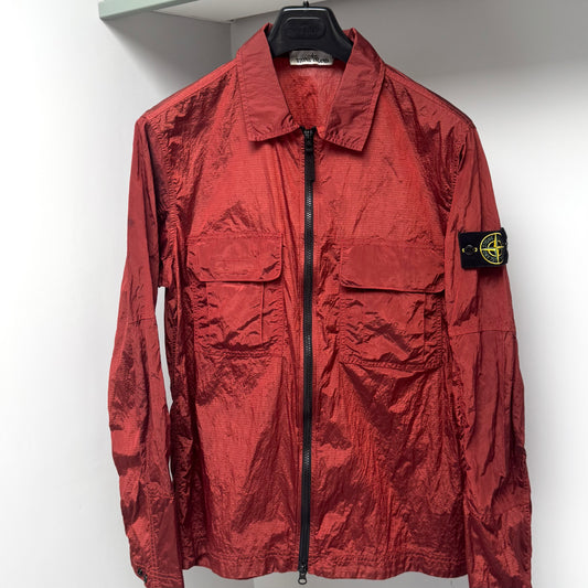 Stone Island Orange Nylon Metal Ripstop Full Zip Overshirt - Large