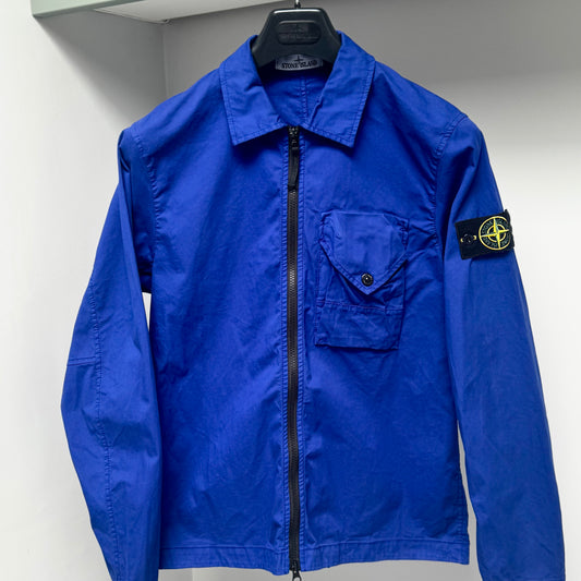Stone Island Electric Blue Cotton Full Zip Overshirt - Small ptp20.5”