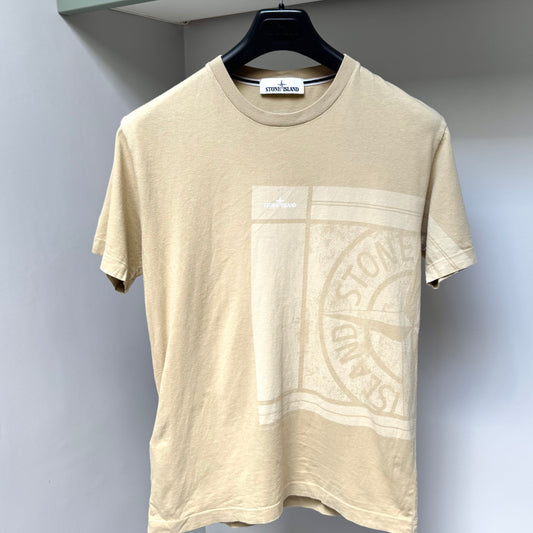 Stone Island Beige Graphic Print Logo T shirt - Medium
