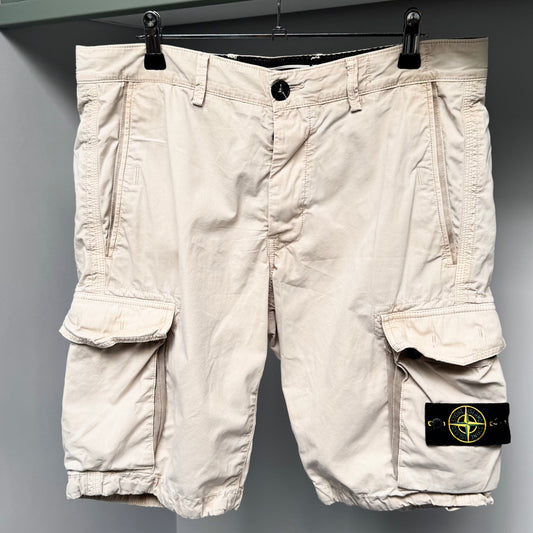 Stone Island Beige Brushed Organic Cotton Canvas Bermuda Cargo Shorts - 32W Slim Fit