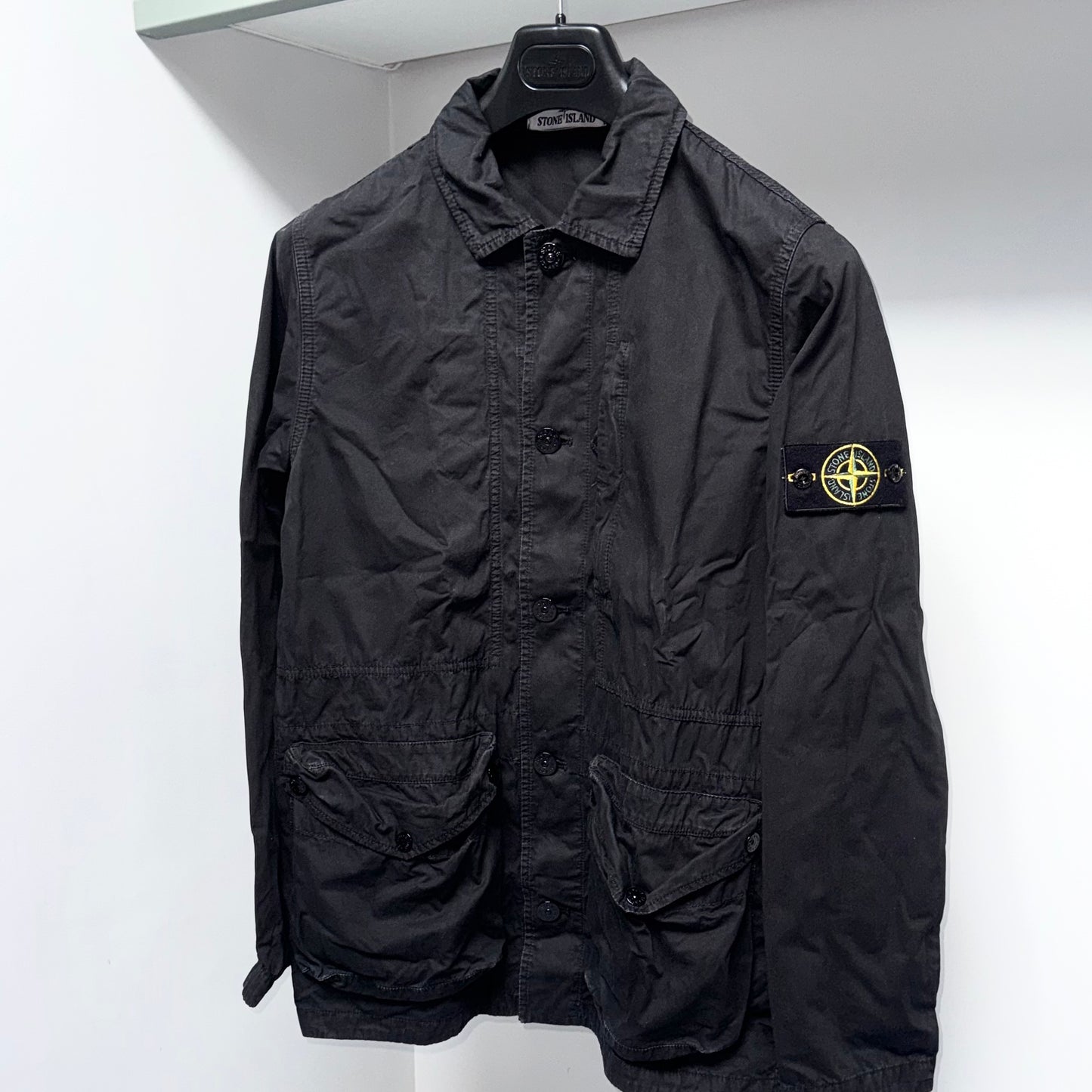 Stone Island Tela Smerigliata Button Up Badge Overshirt - Small ptp20”