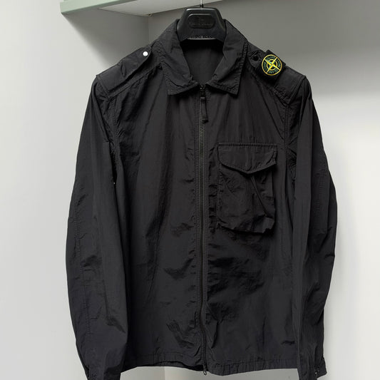 Stone Island Black Naslan Light Shoulder Badge Full Zip Overshirt - Medium
