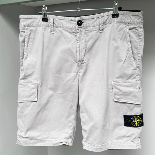 Stone Island Grey Brushed Organic Cotton Canvas Bermuda Cargo Shorts - 34W Slim Fit