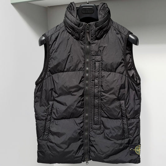 Stone Island Black Garment Dyed Crinkle Reps NY Down Full Zip Gilet - Small