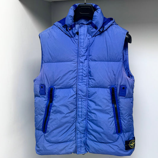 Stone Island Periwinkle Blue Garment Dyed Crinkle Reps NY Down Full Zip Gilet - Medium ptp22”