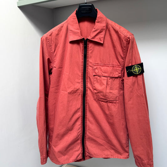 Stone Island Orange Cotton Full Zip Overshirt - Medium ptp21”
