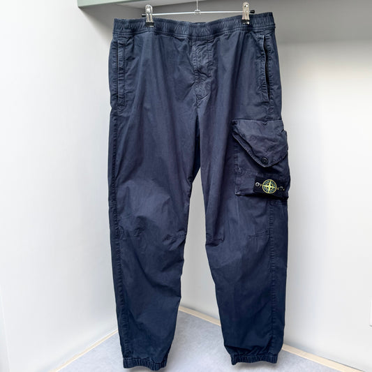 Stone Island Navy Blue Cotton Cargo Trousers - 36W 30L Regular Tapered Fit