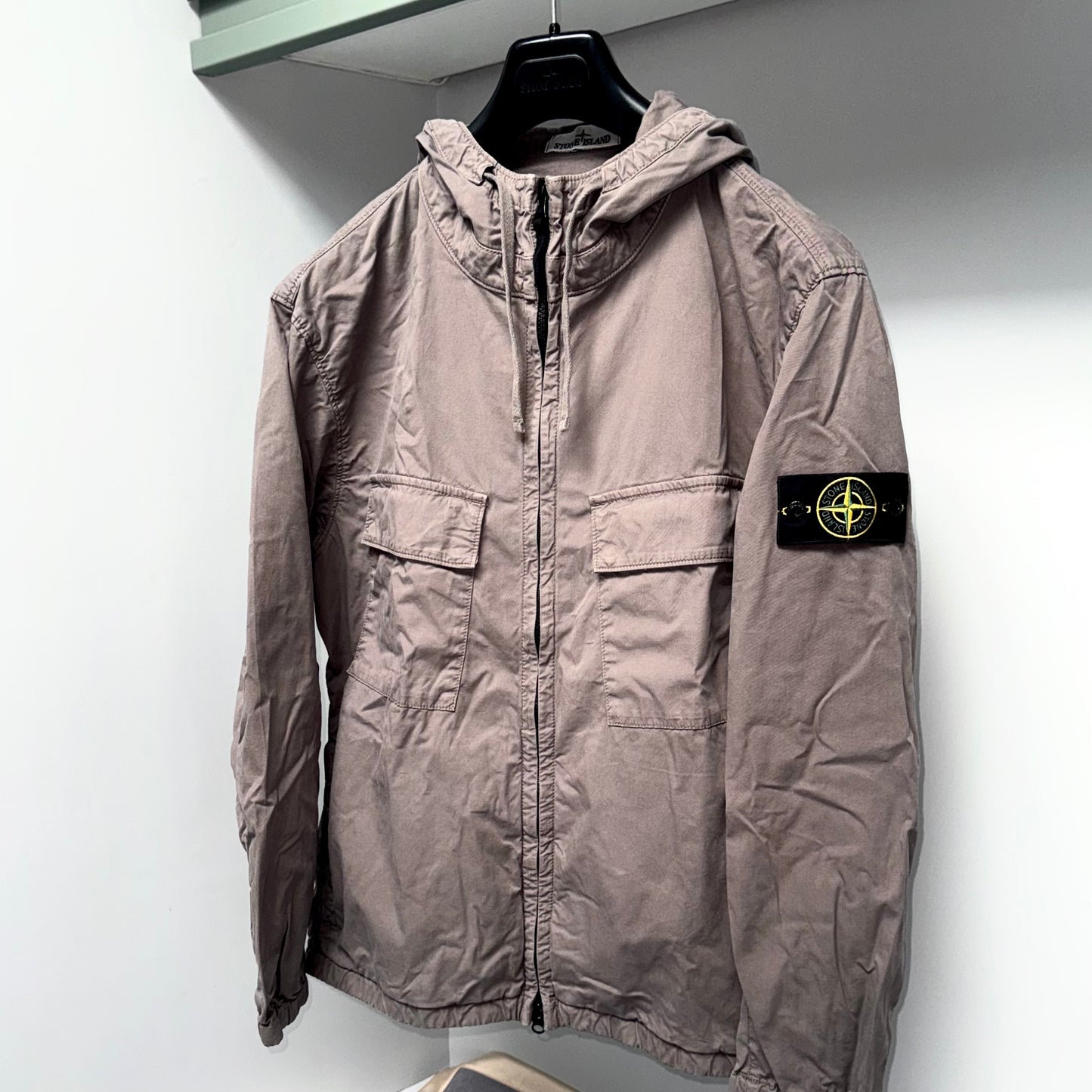 Stone Island Hooded Supima Cotton Twill Stretch-TC Full Zip Badge Overshirt - XL ptp23”