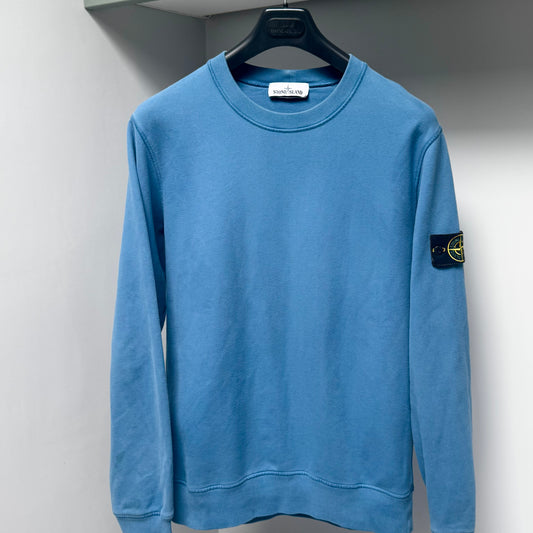 Stone Island Blue Cotton Fleece Pullover Sweatshirt - Large