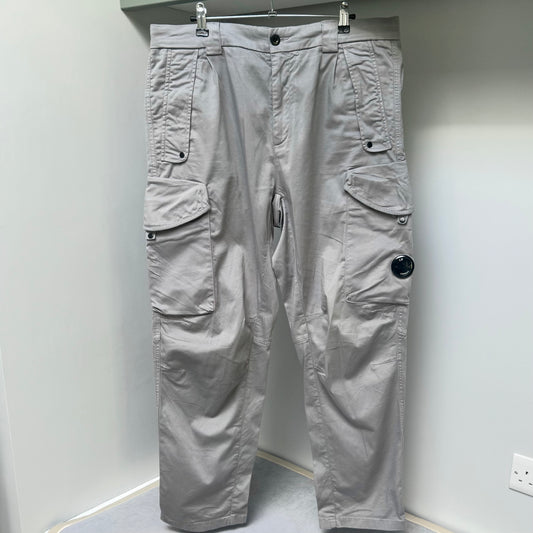 CP Company Grey Satin Cotton Stretch Lens Cargo Trousers - 34W