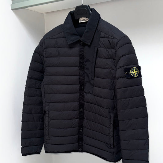 Stone Island Loom Woven Down Chambers Stretch Nylon-TC Button Up Badge Jacket - Medium ptp20.5”