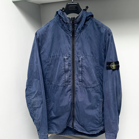 Stone Island Blue Hooded Cotton Full Zip Overshirt - XXL