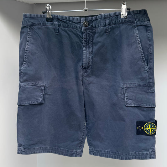 Stone Island Navy Blue Canvas Bermuda Cargo Shorts - 34W Slim Fit