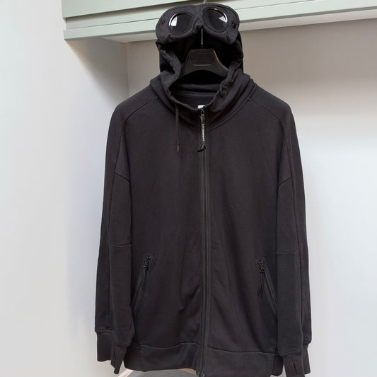 CP Company Black Diagonal Raised Fleece Full Zip Goggle Hoodie - XXL