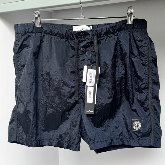 Stone Island Navy Blue Nylon Metal Patch Swim Shorts - Large 34W