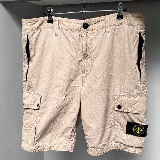 Stone Island Beige Brushed Organic Cotton Bermuda Cargo Shorts - 36W Slim Fit