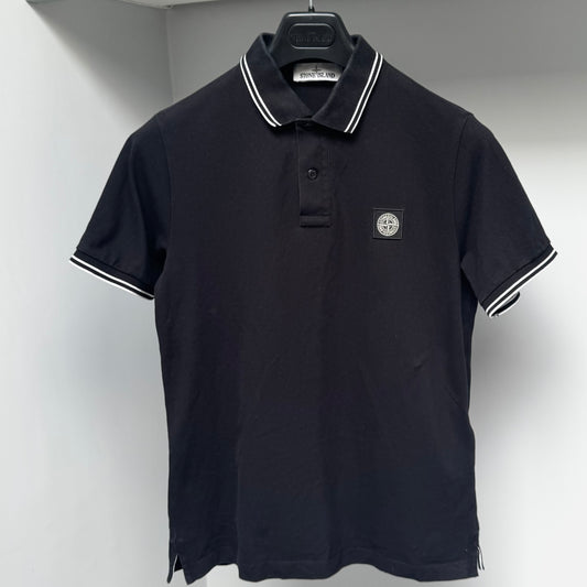 Stone Island Black Organic Cotton Pique Short Sleeve Polo Shirt - Medium