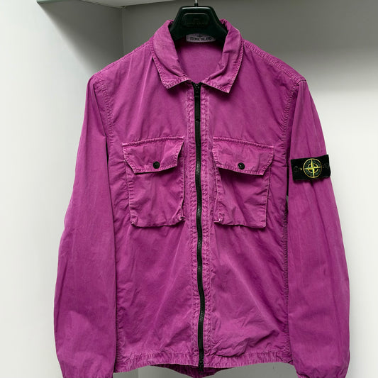 Stone Island Purple Cotton Full Zip Overshirt - Large