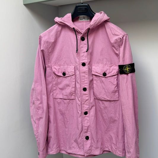 Stone Island Pink Hooded Button Up Overshirt - Large ptp22.5”