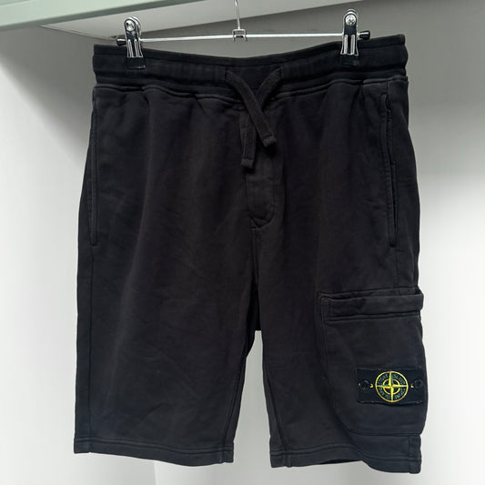 Stone Island Black Organic Cotton Fleece Shorts - Small 30W
