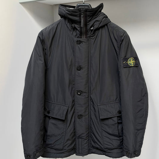 Stone Island Black Micro Reps With Primaloft Insulation Technology Full Zip Parka Jacket - Small