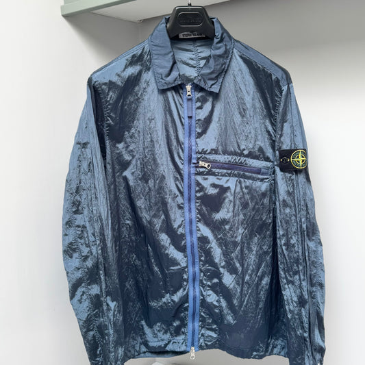 Stone Island Avio Blue Nylon Metal In Econyl Full Zip Overshirt - XL