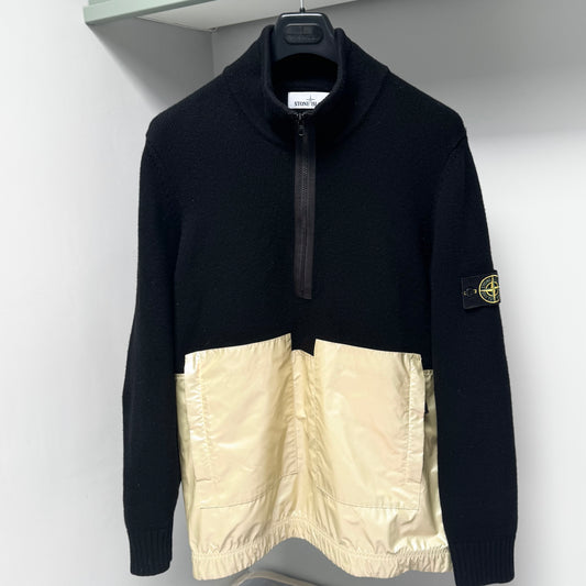 Stone Island Black Knitted Lana Wool Iridescent Coating Tela Reflex Half Zip Pullover Jumper - Large ptp22.5”