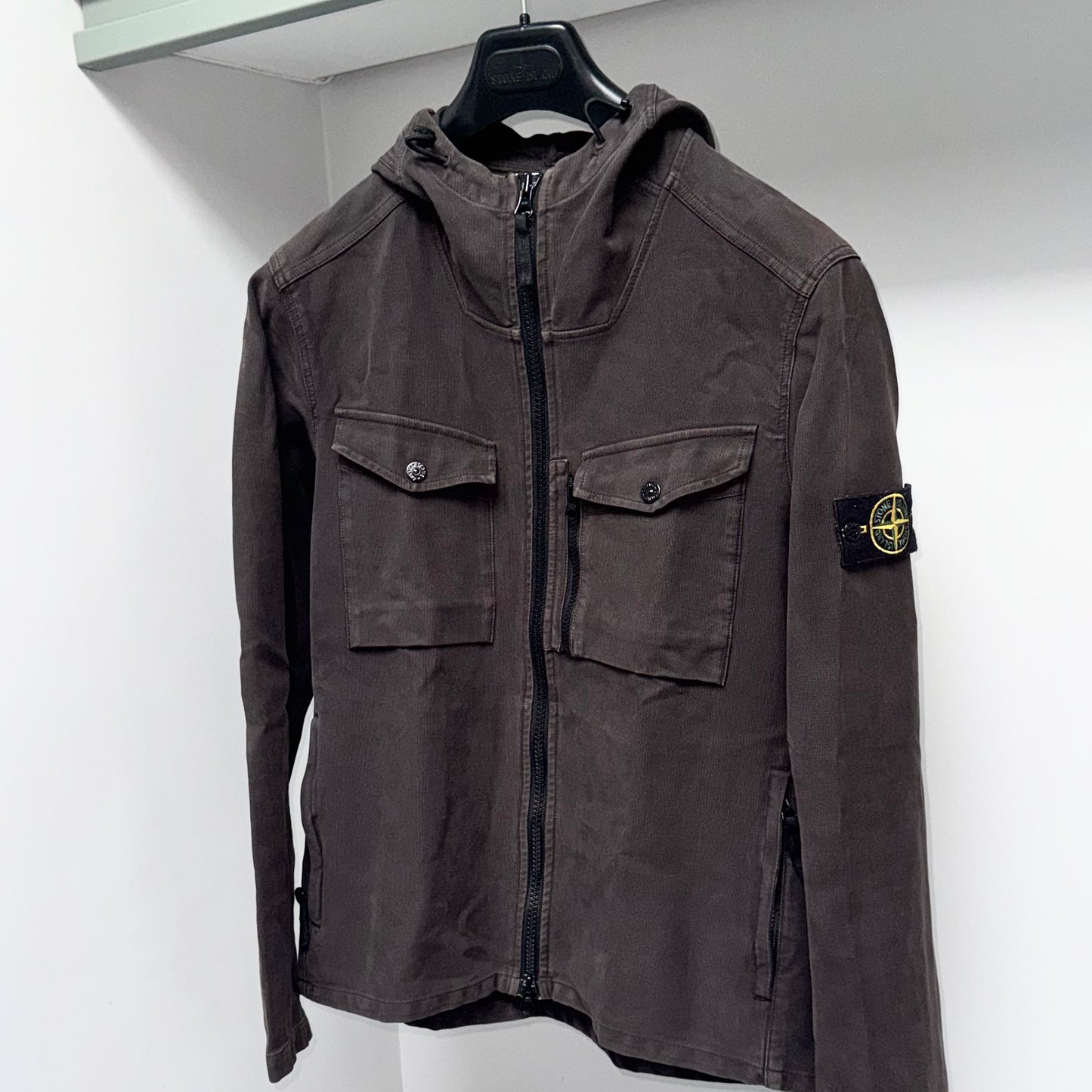 Stone Island Hooded Thick Cotton Full Zip Badge Overshirt - Medium ptp20.5”